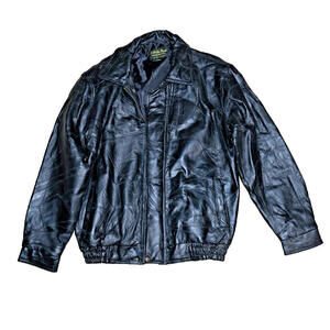 VTG 90s Leather Patchwork Jacket Roberto Amee Mens L Black Retro Grunge Bomber